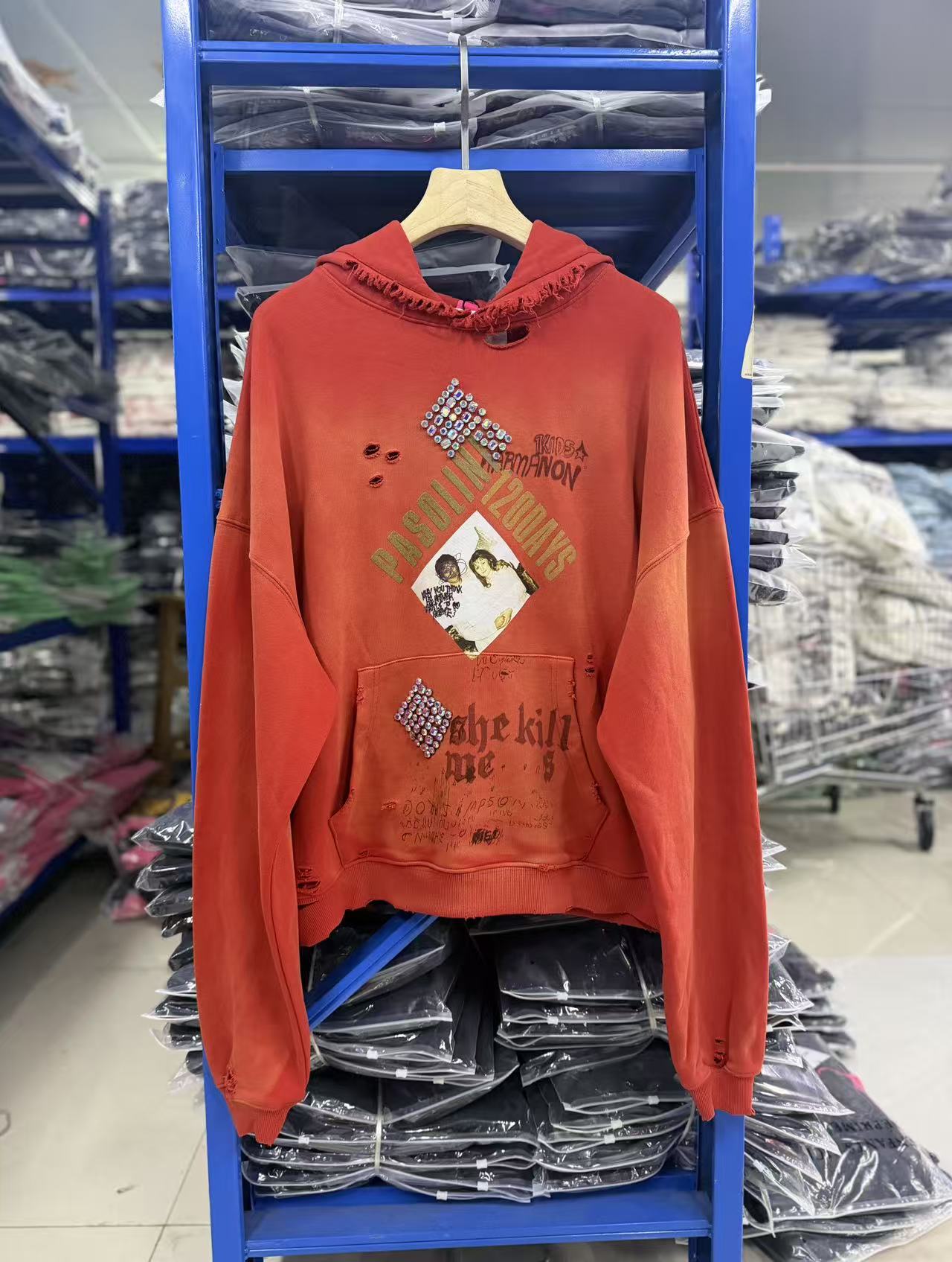Play Hollywood Vintage‑Wash Cropped Pullover Oversized Hoodie
