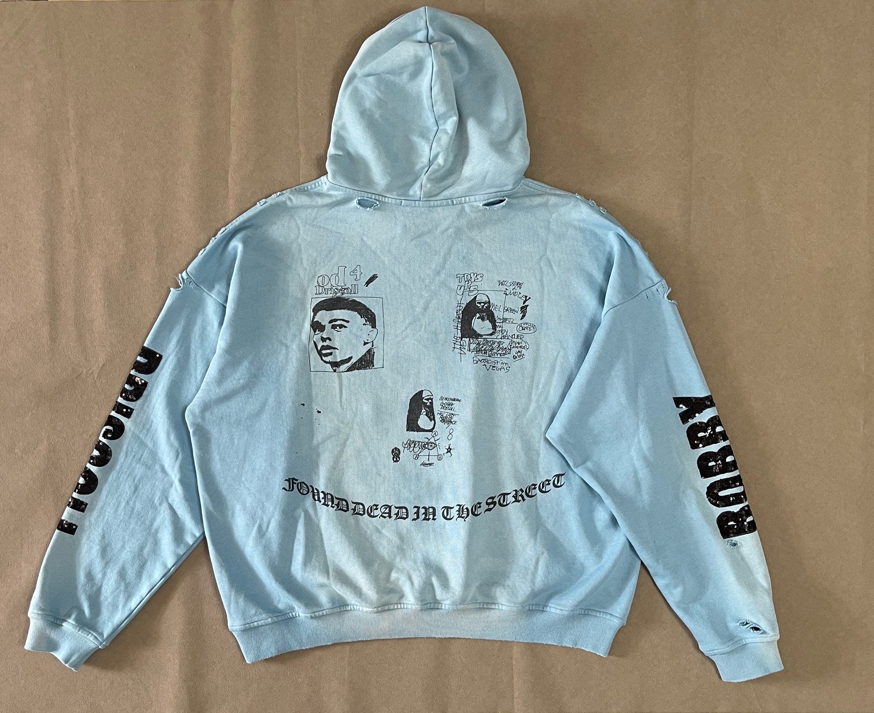 Play Hollywood Vintage‑Wash Light Blue Oversized Hoodie