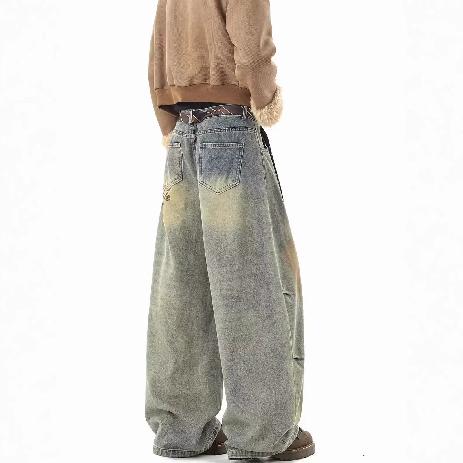 Vintage wide-leg denim women's American distressed washed loose pants